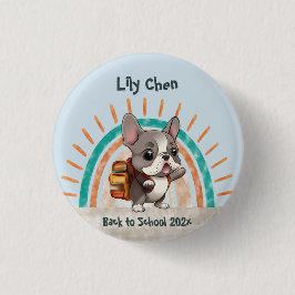 かわいいフランスのブルドッグ新学期虹 缶バッジ