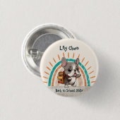 かわいいフランスのブルドッグ新学期虹 缶バッジ (正面&裏面)