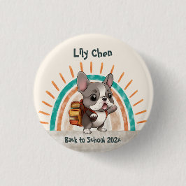 かわいいフランスのブルドッグ新学期虹 缶バッジ