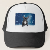 かわいいフランスのブルドッグ雪スターブルークリスマス キャップ (正面)