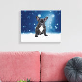 かわいいフランスのブルドッグ雪スターブルークリスマス キャンバスプリント (インサイチュ (リビング))