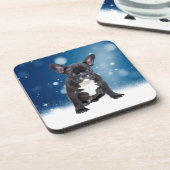 かわいいフランスのブルドッグ雪スターブルークリスマス コースター (左側)