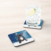 かわいいフランスのブルドッグ雪スターブルークリスマス コースター (右側)