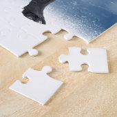 かわいいフランスのブルドッグ雪スターブルークリスマス ジグソーパズル (側面)