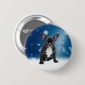 かわいいフランスのブルドッグ雪スターブルークリスマス 缶バッジ (正面&裏面)