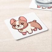 かわいいフランスのブルドッグ スクエアペーパーコースター (アングル)