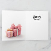 かわいいフランスのブルドッグ、ピンクのドレス、お誕生日ケーキ カード (内部)