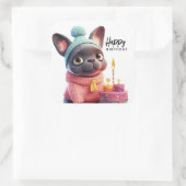 かわいいフランスのブルドッグ、ピンクのドレス、お誕生日ケーキ スクエアシール (バッグ)
