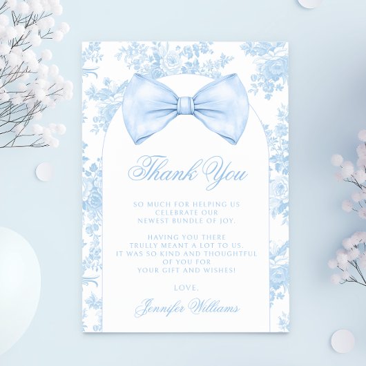 かわいいフランスのブルーボウタイボホ男の赤ちゃんシャワー サンキューカード