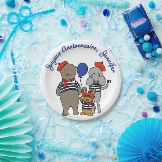 かわいいフランスのマンガ動物のパーソナライズ誕生日 ペーパープレート (パーティー)