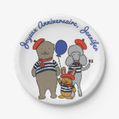 かわいいフランスのマンガ動物のパーソナライズ誕生日 ペーパープレート (正面)