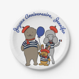 かわいいフランスのマンガ動物のパーソナライズ誕生日 ペーパープレート