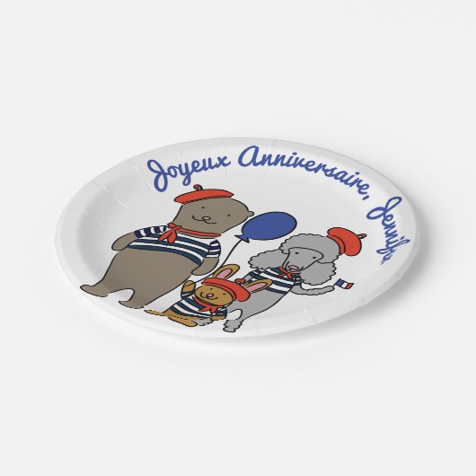 かわいいフランスのマンガ動物のパーソナライズ誕生日 ペーパープレート (アングル)