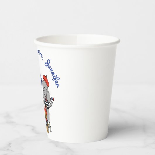 かわいいフランスのマンガ動物のパーソナライズ誕生日 紙コップ (左)