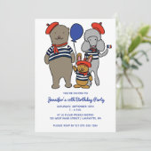 かわいいフランスのマンガ動物カスタムの誕生日パーティー 招待状 (スタンド正面)