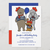かわいいフランスのマンガ動物カスタムの誕生日パーティー 招待状 (正面/裏面)