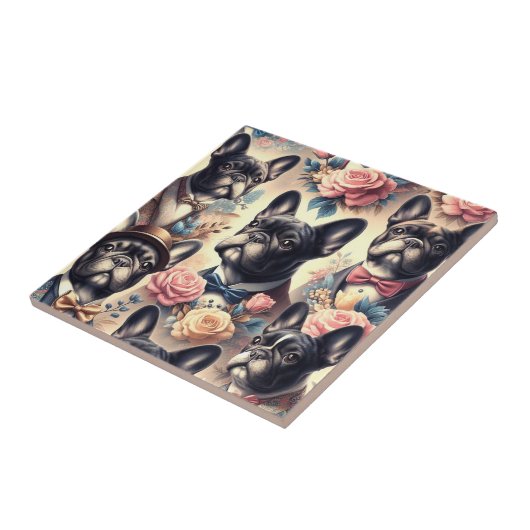 かわいいフランスのヴィンテージブ絵画ルドッグ タイル (側面)