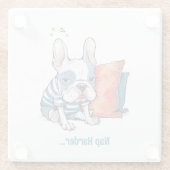 かわいいフランスの愛犬、服を着たおもしろい動物 ガラスコースター (裏面)