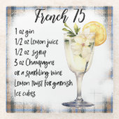 かわいいフランスの75カクテルレシピ ガラスコースター (正面)