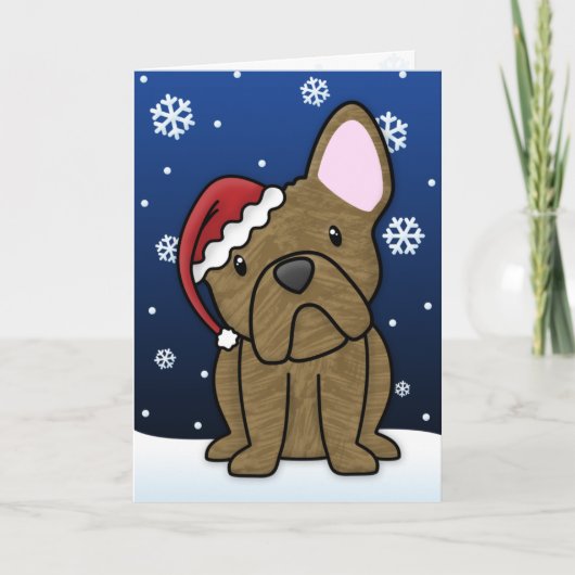 かわいいフランスのBulldogクリスマスカード(Brindle) シーズンカード (正面)