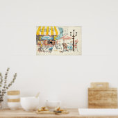 かわいいフランスカフェシーンスケッチ ポスター (キッチン)