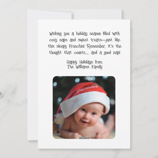 かわいいフランス人のペット犬、サンタハット、クリスマスおもしろい。 シーズンカード (裏面)