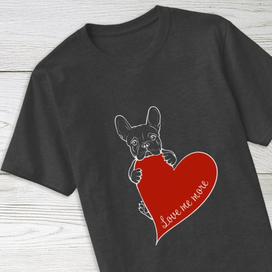 かわいいフランス犬と赤いハート Tシャツ