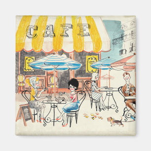 かわいいフランスCafé場面スケッチ マグネット