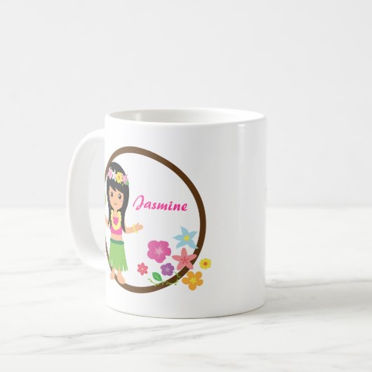 かわいいフラ女の子のハワイのルアウ（ハワイ式宴会）のテーマのマグ コーヒーマグカップ (正面左)
