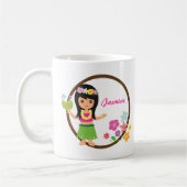 かわいいフラ女の子のハワイのルアウ（ハワイ式宴会）のテーマのマグ コーヒーマグカップ (左)