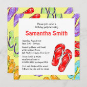 かわいいフリップフロップビーチをテーマにした誕生日パーティー 招待状 (正面/裏面)