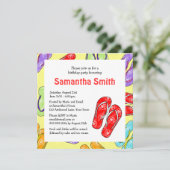 かわいいフリップフロップビーチをテーマにした誕生日パーティー 招待状 (スタンド正面)