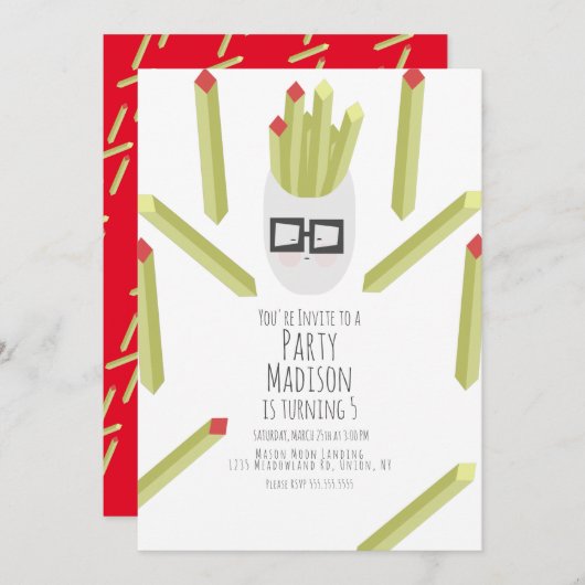 かわいいフリーズレストランお誕生日パーティー 招待状 (正面/裏面)