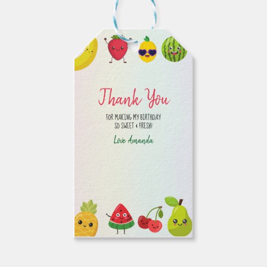 かわいいフルーツありがとう誕生日パーティキッズカード ギフトタグ (正面)