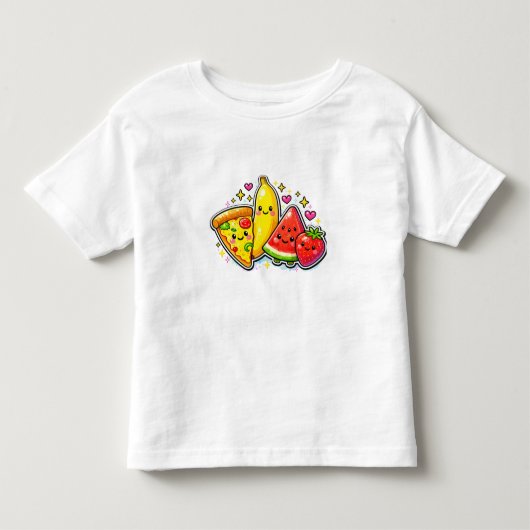 かわいいフルーツとピザ Y2K 幼児Tシャツ トドラーTシャツ (正面)