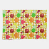 かわいいフルーツと金ゴールドギンガムチェック キッチンタオル (横)