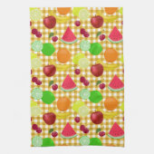 かわいいフルーツと金ゴールドギンガムチェック キッチンタオル (縦)