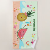 かわいいフルーツのパイナップルとスイカパーソナライズされた ビーチタオル (正面)