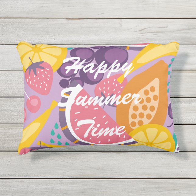 かわいいフルーツのパターンl紫の背景 アウトドアクッション (正面)