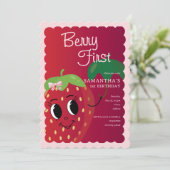 かわいいフルーツの女の子の1歳の誕生日 招待状 (スタンド正面)