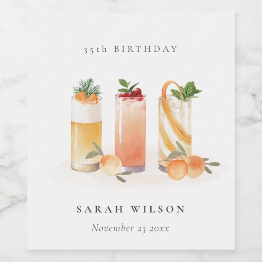 かわいいフルーツカクテル オレンジ ブラッシュ 誕生日 ワインラベル (シングルラベル)