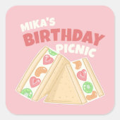 かわいいフルーツサンドイッチピクニックパーティー スクエアシール (正面)