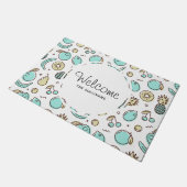 かわいいフルーツパターン夏のラインスケッチへようこそ ドアマット (アングル)