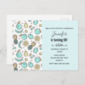 かわいいフルーツパターン夏をテーマにした誕生日 インビテーションポストカード (正面/裏面)