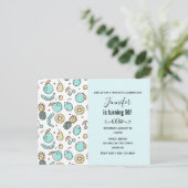 かわいいフルーツパターン夏をテーマにした誕生日 インビテーションポストカード (スタンド正面)