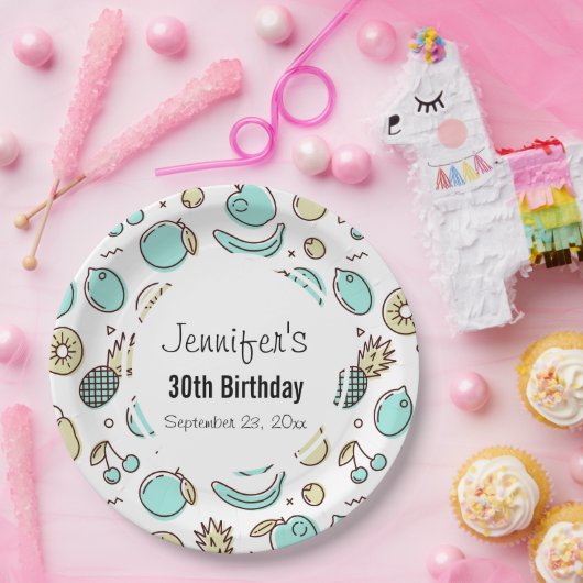 かわいいフルーツパターン夏をテーマにした誕生日 ペーパープレート (パーティー)