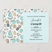 かわいいフルーツパターン夏をテーマにした誕生日 招待状 (正面/裏面)