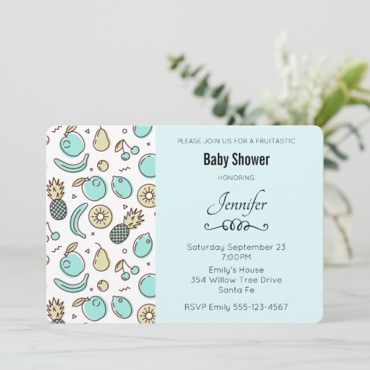 かわいいフルーツパターン夏をテーマにした赤ちゃんシャワー 招待状 (スタンド正面)