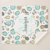 かわいいフルーツパターン夏ラインスケッチモノグラム シェルパブランケット (正面(横))