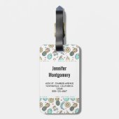 かわいいフルーツパターン夏ラインスケッチモノグラム ラゲッジタグ (裏面縦)